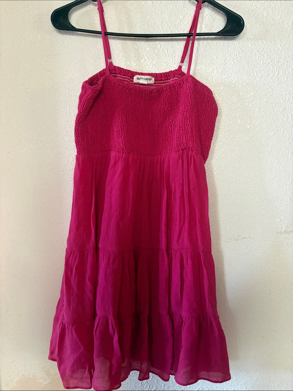 Mittoshop Hot Pink Tiered Mini Dress with Smocked Bodice